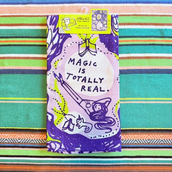 Blue Q 'Magic Is Totally Real' Dish Towel in Purple Yellow & White 21" x 28" NWT - Picture 1 of 5